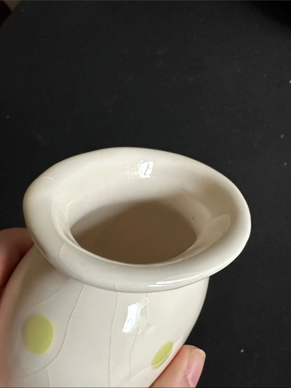 Pottery Barn Cream Ceramic Vase with Lime Dot Detail. Vintage - Picture 6 of 6